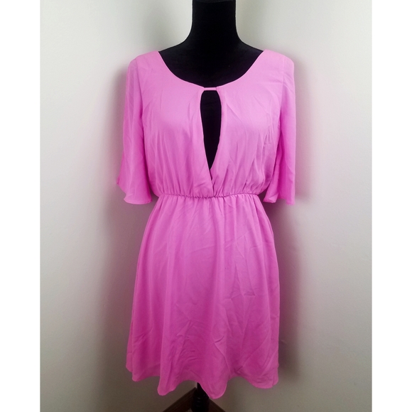 NWT Everly Pink Keyhole Front Chiffon Dress - Picture 8 of 8